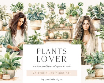 Watercolor House Plants Clipart: Potted Plants PNG Images (Commercial Use, Digital Download)