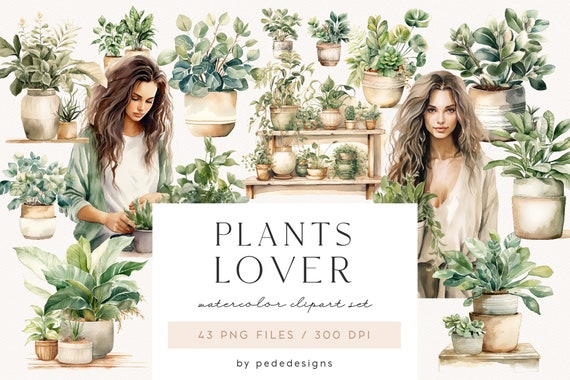 Watercolor House Plants Clipart: Potted Plants PNG Images (Commercial Use, Digital Download)