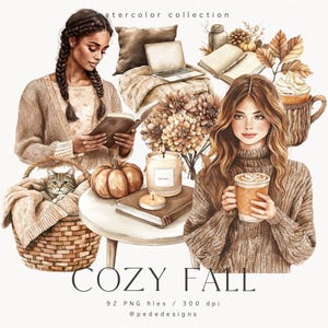 Paquete de imágenes prediseñadas de otoño acogedor, imágenes prediseñadas de acuarela, gráficos de otoño, café de otoño, imágenes prediseñadas de otoño, ramo de otoño, otoño de acuarela, descarga