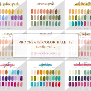 バンドル - 50 Procreate カラーパレット、カラー見本、iPad イラスト、ボヘミアン、グリーン、花柄、トロピカル、レタリング、Procreate アート、ダウンロード