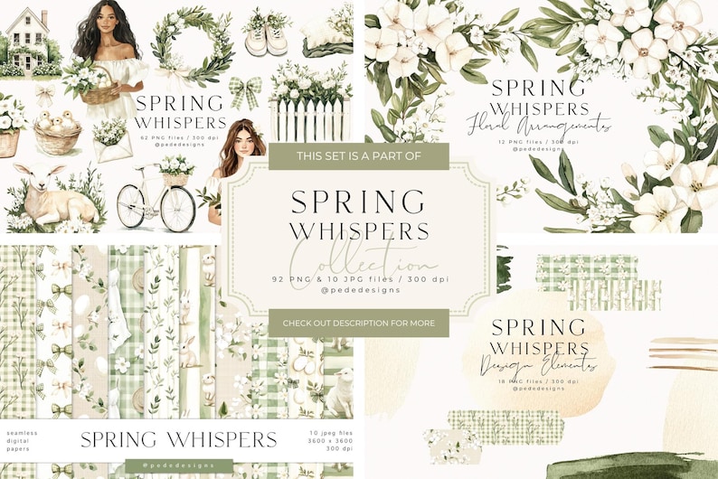 Spring Whispers Spring Whispers Digital Papers, Green Digital Papers Set, Spring ...