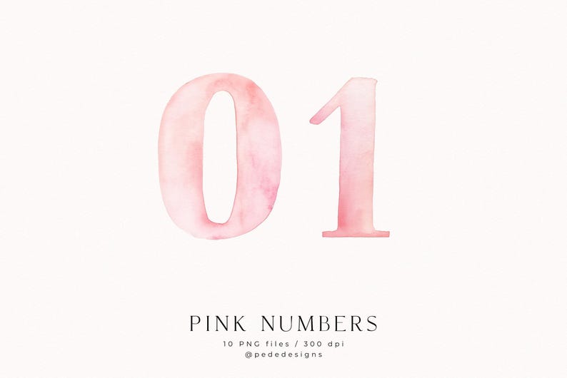 Watercolor Pink Numbers Clipart – Hand Painted Number Set 0-9 | Soft Blush Typography | Baby Birthday 10 PNG image 2