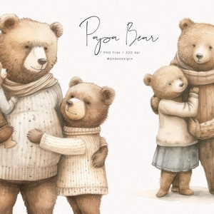Clipart papa ours, clipart aquarelle fête des pères, graphiques réconfortants de la fête des papas, bébé ours, papa et enfant, ours aquarelle, téléchargement