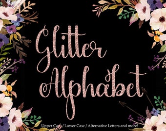 BUY 3 PAY FOR 2, Rose gold glitter alphabet clipart, rose gold alphabet, alternative letters, numbers, letters with swirls, download