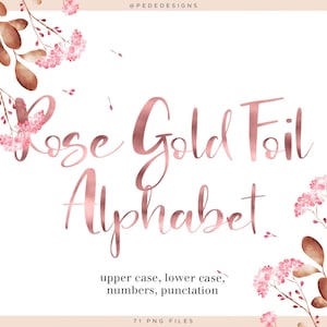 Rose Gold foil alphabet clipart, rose gold digital alphabet, lettering design, rose gold metallic numbers, download