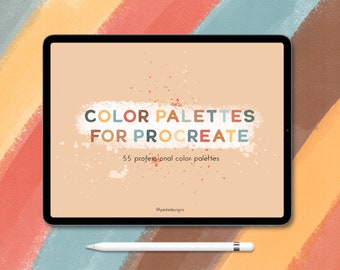 55  Procreate Color Palettes, color swatches, iPad illustration, boho, floral, tropical, lettering, procreate art, download