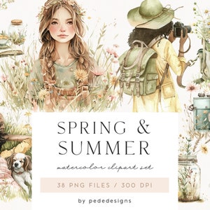 春夏コレクション、夏、水彩画の女の子のクリップアート、ファッション png、水彩画のステッカー、ハイキングのクリップアート、牧草地、カメラ、ダウンロード