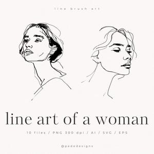 女性の線画、女性の肖像画、女の子のイラスト、美的クリップアート、細い線、女性の顔、抽象的なインク、ミニマル、ダウンロード
