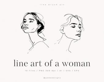 ライン ブラシ アート、女性の肖像画、女の子のイラスト、SVG ファイル