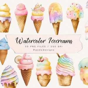 Aquarell Eis Clip Art, Sommer Clipart, Dessert Illustration, Süßigkeiten, Eis Grafiken, Pastellfarben, kawaii Sommer, download