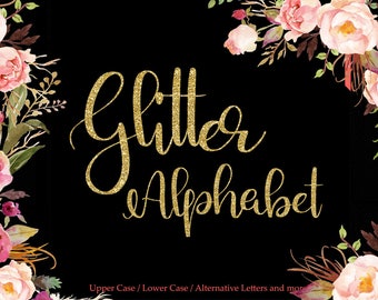 Gold Glitter Alphabet Clipart: Digital Letters (Download)