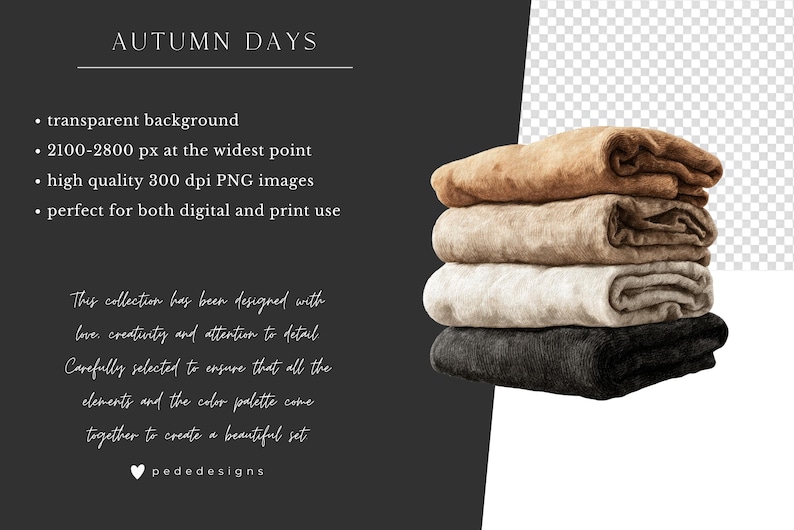 May include: A stack of four folded blankets in shades of tan, beige, off-white, and black. The blankets are neatly arranged, showcasing their soft texture. The image includes the text "AUTUMN DAYS".