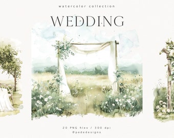 Wedding Illustrations, watercolor wedding clipart, wedding arch, wedding invitation, arbor png, wedding ceremony, wedding venue, download