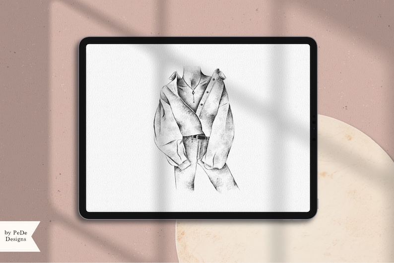 May include: A black and white pencil drawing of a person wearing a loose-fitting shirt and jeans. The drawing is on a white background.