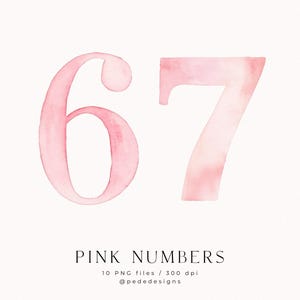 Watercolor Pink Numbers Clipart – Hand Painted Number Set 0-9 | Soft Blush Typography | Baby Birthday 10 PNG image 5