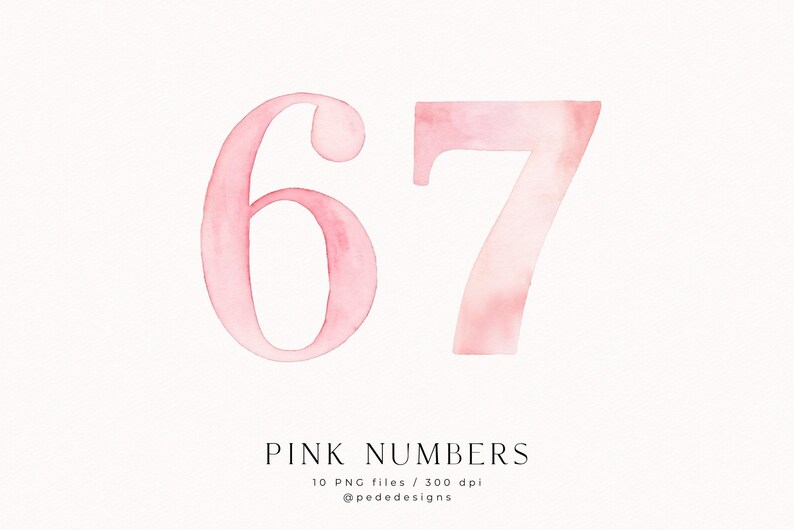 Watercolor Pink Numbers Clipart – Hand Painted Number Set 0-9 | Soft Blush Typography | Baby Birthday 10 PNG image 5