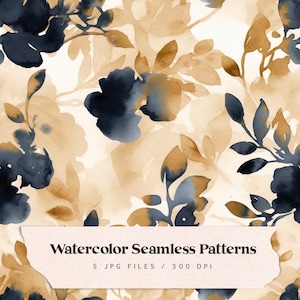 Aquarell Blumen Digitales Papier, Aquarell Muster, nahtlose Blumen Stoffmuster, abstrakt, scrapbook print, navy blau & gold download