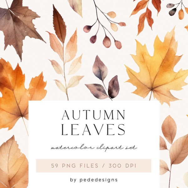 Autumn Leaves, watercolor autumn clip art, fall leaves, autumn leaf, planner stickers, thanksgiving, woodland clipart, download