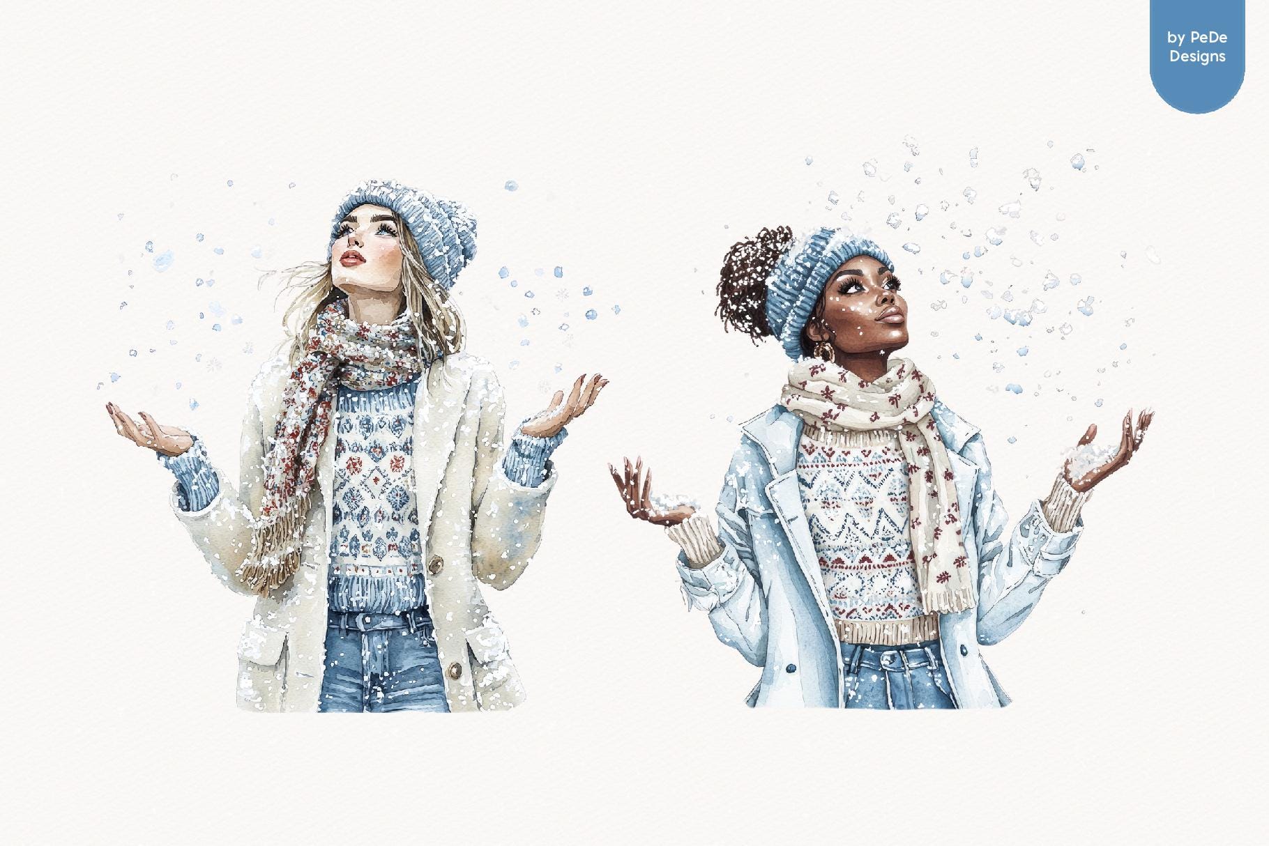 First Snow Watercolor Clipart Bundle, Winter Elements & Landscape PNG ...
