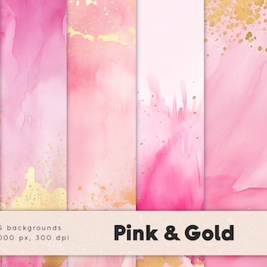 Rosa & goldene Hintergründe, Aquarell handgemalte Textur, feminines digitales Papier, golden, Planer Papiere, rosa digitales Papier, download