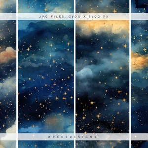 Watercolor Night Sky Digital Paper, Nursery Digital Paper Pack ...