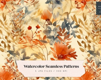 Watercolor Floral Digital Paper, watercolor botanical pattern, seamless fabric pattern, abstract, scrapbook, fall digital paper, download