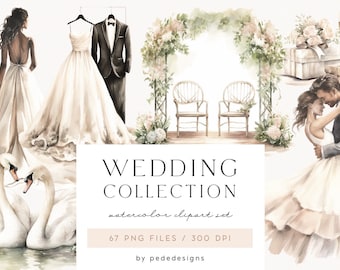 Watercolor Wedding Collection, watercolor wedding graphics, just married, wedding invite, scrapbooking clipart, digital stickers, download
