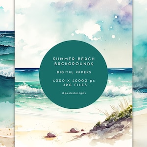 Watercolor summer beach backgrounds, beach digital paper, beach wedding, background for invitations, summer landscape, ocean waves, download