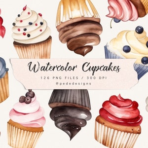 Watercolor cupcakes clip art, candy clipart, sweets illustration, dessert graphics, food art, baking clip art, scrapbook png, download