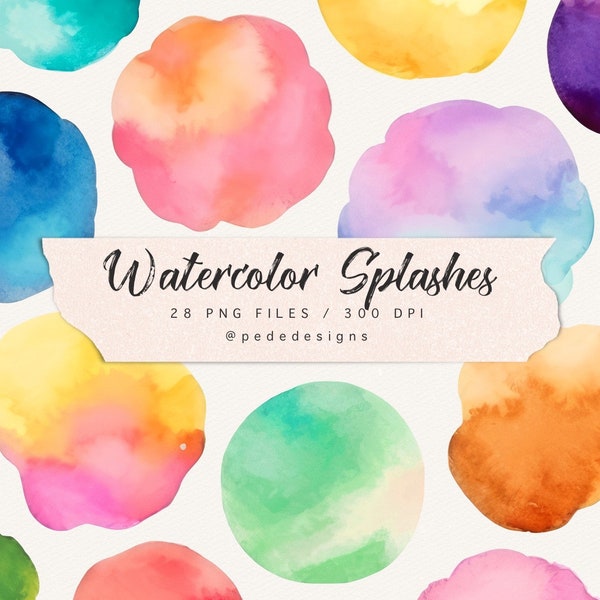 Watercolor splash clipart, multicolor splashes, brush strokes, for logo, blog, branding, colorful, watercolor stains, aquarell, download