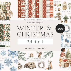 Winter & Weihnachten Mega Bundle, Clipart Mediathek, Aquarell Illustration, saisonale, Weihnachtscliparts, nahtlose digitale Papiere, Download