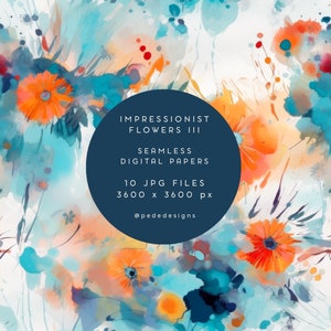 Abstracte impressionistische bloemen, digitale documenten, abstract naadloos papier, blauw, rood, oranje, veelkleurige achtergrond, impressionisme, downloaden