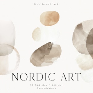 Arte Nórdico, clipart de acuarela, arreglos abstractos, elementos pintados a mano, estilo moderno, formas orgánicas, tinta, gráficos png, descargar