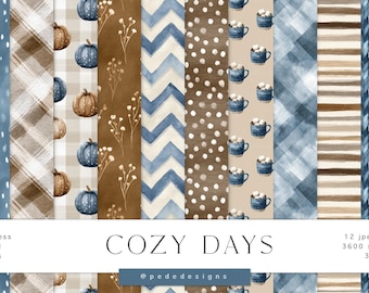 Autumn Digital Paper Pack: Cozy Pumpkin, Floral & Plaid Patterns (Digital Download)