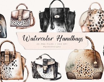 Watercolor handbags clipart, planner girl clip art, fashion illustration, animal print, fashion clip art, purse illustration, download