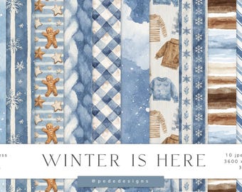 Winter Watercolor Digital Paper Pack: Snowflakes, Gingerbread Man, Sweater (Digital Download)