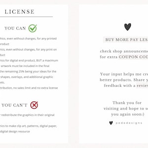 May include: A digital illustration of a license agreement for a graphic design product. The license agreement outlines what the buyer can and cannot do with the graphics. The text includes the phrases "You Can" and "You Can't".