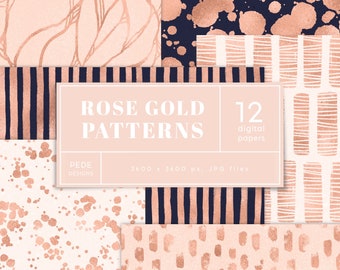 Rose Gold Digital Paper Pack, elegant background, rose gold patterns, brush pattern, rose gold planner, scrapbook pages, foil, download