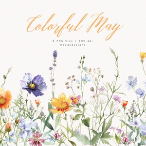 Colorful May, Spring Flowers, Watercolor Wild Floral Clipart ...