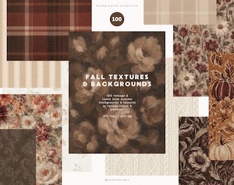 100 Fall Backgrounds & Textures | Autumn Digital Paper Bundle | Cottagecore Textures Pack | Floral Plaid Pumpkin Patterns | Digital Download