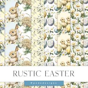 Rustikales Osterpapier Set, Frühlings digitales Papier, sich wiederholendes Muster, Ostereier, Cottage Kern nahtlos, download