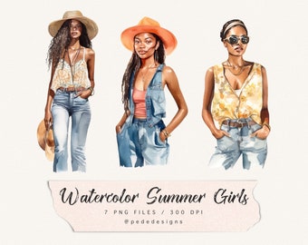 Watercolor Summer Girl clip art, watercolor fashion clipart, summer clipart, fashion girl png, summer graphics, female clipart, download