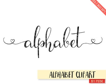 BUY 3 PAY FOR 2, Black watercolor alphabet clipart, letters with swasches, black digital alphabet, alternative letters, hearts, download