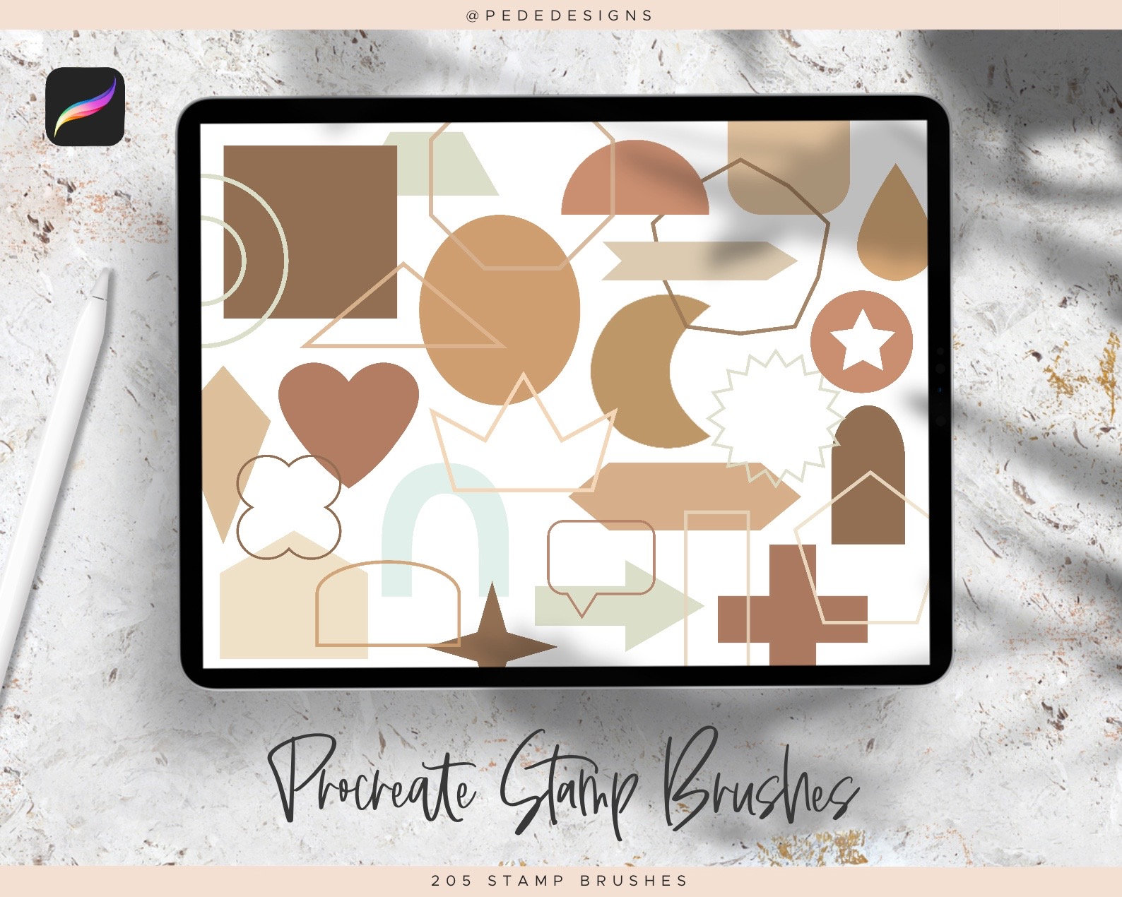 Geometrische Formen Stempel-Pinsel für Procreate — 205 Set mit Flächen & Umrissen für iPad