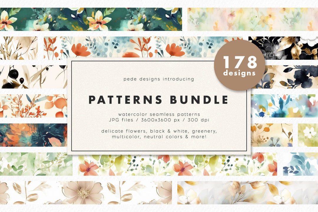 Watercolor Floral Patterns Bundle: Seamless Digital Paper (digital ...