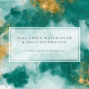 Teal groene aquarel texturen met goud, aquarel digitaal papier, glitter, smaragd, planner papers, aquarel splash, lijnen, downloaden