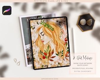 8 mockup per iPad per Procreate, file Procreate facili da usare, ombre extra jpg, png, mockup di foto, mostra la tua opera d'arte digitale, scarica