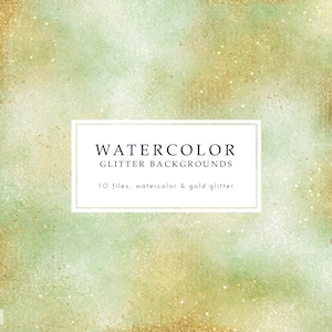 Watercolor glitter backgrounds, gold glitter, green watercolor digital paper, glitter texture, printable paper, planner papers, download