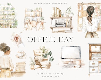 Watercolor Office Clipart Set: Lady Boss, Business Woman (Digital Download)