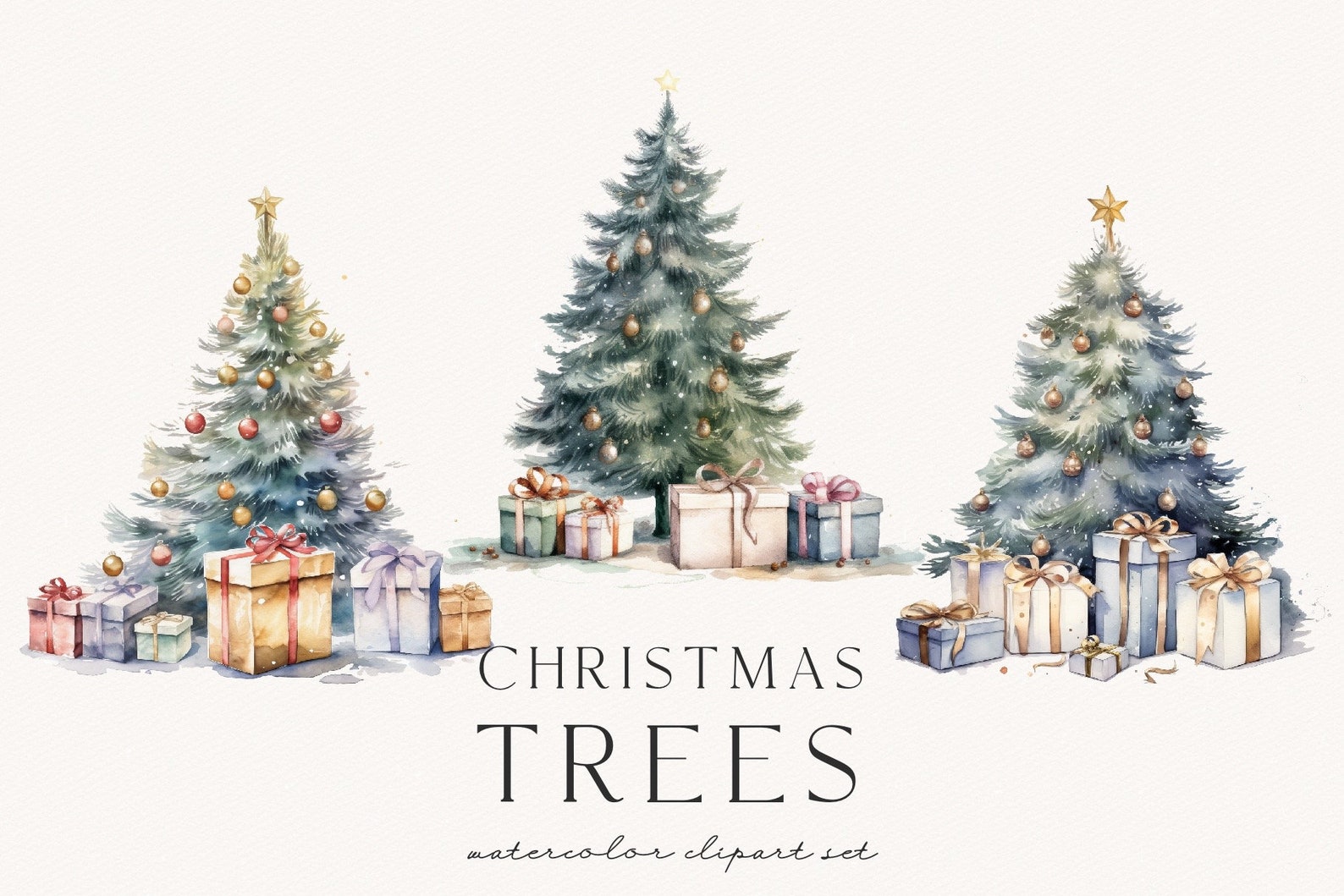 Watercolor Christmas Trees Clipart Set, Winter Holidays Instant ...